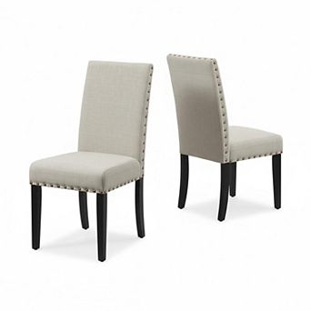 Set of 2 Fabric Dining Chairs Nailhead Trim Hardwood Frame