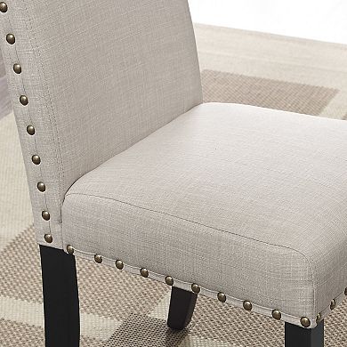 Set of 2 Fabric Dining Chairs Nailhead Trim Hardwood Frame