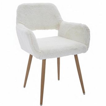 Furry Accent Chair Mid-century Modern Faux Fur Sponge Seat Metal Wood Legs Multi-use