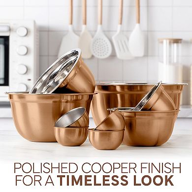 18 Piece Stainless Steel Mixing Set Airtight Lids Nesting Food Storage Containers Meal Prep Kitchen