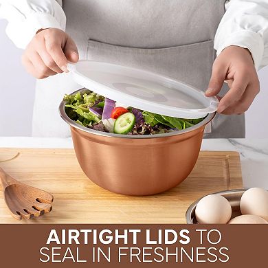 18 Piece Stainless Steel Mixing Set Airtight Lids Nesting Food Storage Containers Meal Prep Kitchen