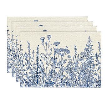 Antique Herbs Flowers Summer Placemats Seasonal Wildflower Table Mats for Decoration