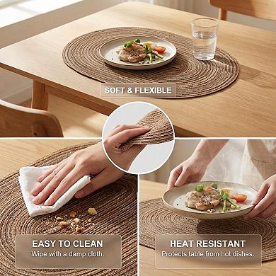 Woven Oval Braided Placemats Set Heat Resistant Washable Non-slip Table Mats for Kitchen Dining