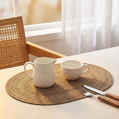 Woven Oval Braided Placemats Set Heat Resistant Washable Non-slip Table Mats for Kitchen Dining