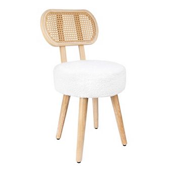 Mid Century Modern Rattan Dining Chair Boucle Upholstered Wood Accent Chair for Kitchen Living Room