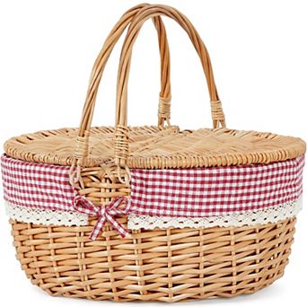 Wicker Picnic Basket 15" Large Empty Lid Removable Liner Hand Woven Vintage
