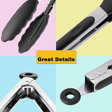 Stainless Steel Silicone Tongs Heat Resistant Non Stick Multi Purpose Cooking Serving Set