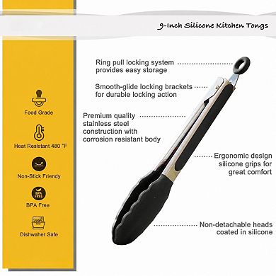 Stainless Steel Silicone Tongs Heat Resistant Non Stick Multi Purpose Cooking Serving Set