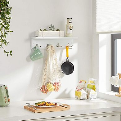 Wall Mounted Coat Rack Wooden Shelf 4 Dual Hooks Entryway Storage