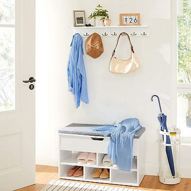 Wall Mounted Coat Rack Wooden Shelf 4 Dual Hooks Entryway Storage