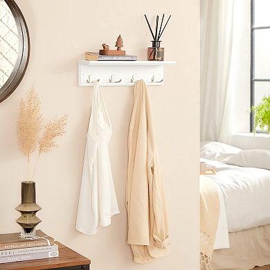 Wall Mounted Coat Rack Wooden Shelf 4 Dual Hooks Entryway Storage