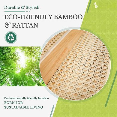 Expandable Rattan Drawer Organizer Rustic Wood Utensil Tray Adjustable 13-22in Multi-Use Storage