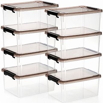 8 Packs Small Storage Bins With Lids 3.2-qt Clear Stackable Plastic Containers For Organizing