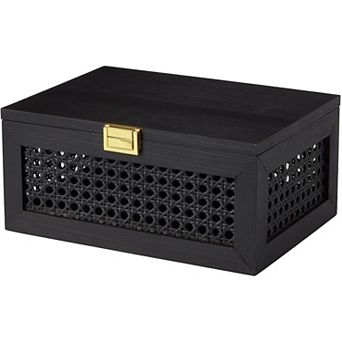 Decorative Rattan Storage Box Solid Wood Woven Basket With Lid Keepsake Organizer
