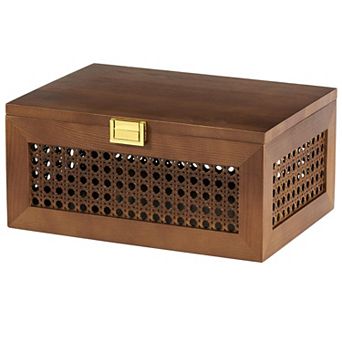 Decorative Rattan Storage Box Solid Wood Woven Basket With Lid Keepsake Organizer