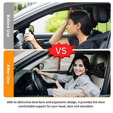 2 Bling Car Neck Pillows Rhinestone Bowknot Headrest Support