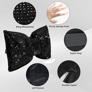 2 Bling Car Neck Pillows Rhinestone Bowknot Headrest Support