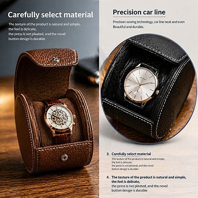 Luxury Leather Watch Storage Box Travel Case with Soft Felt Interior Watch Pillow