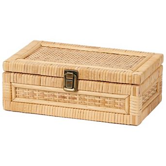Handmade Boho Rattan Storage Box with Lid Woven Wicker Organizer for Home Decor