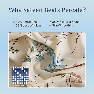 Boho Floral Cotton Sheet Set 300 TC Sateen Deep Pocket 3-Piece