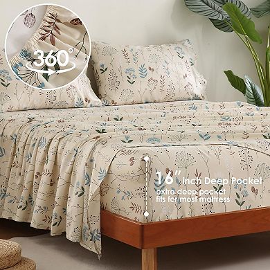 Boho Floral Cotton Sheet Set 300 TC Sateen Deep Pocket 3-Piece