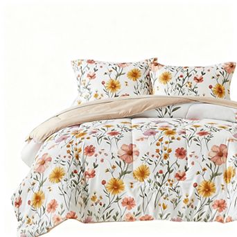 Floral Comforter Set 7 pc Botanical Bed in a Bag Microfiber Bedding with Sheets