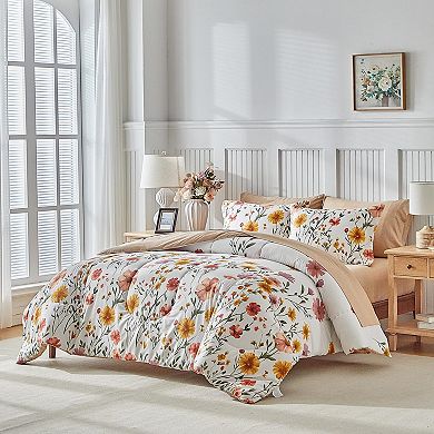 Floral Comforter Set 7pc Botanical Bed in a Bag Microfiber Bedding with Sheets