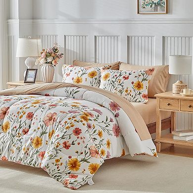 Floral Comforter Set 7pc Botanical Bed in a Bag Microfiber Bedding with Sheets