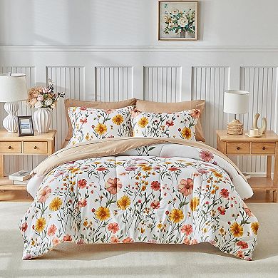 Floral Comforter Set 7pc Botanical Bed in a Bag Microfiber Bedding with Sheets