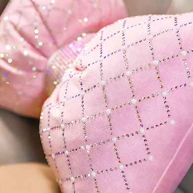 Pink Bow Support Pillow Rhinestone Crystal Pearl Car Removable Washable PP Cotton Decorative