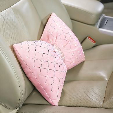Pink Bow Support Pillow Rhinestone Crystal Pearl Car Removable Washable PP Cotton Decorative