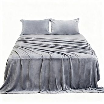 Fleece Bed Sheet Set Ultra-soft Plush Deep Pockets 3 pc Bedding Pillowcases