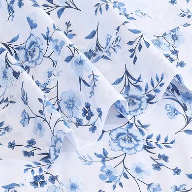 Cotton Percale Sheets 3-Piece 200 Thread Count Deep Pocket Floral Design Breathable & Crisp