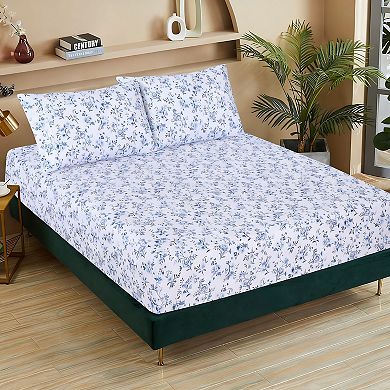 Cotton Percale Sheets 3-Piece 200 Thread Count Deep Pocket Floral Design Breathable & Crisp