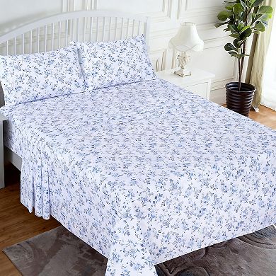 Cotton Percale Sheets 3-Piece 200 Thread Count Deep Pocket Floral Design Breathable & Crisp