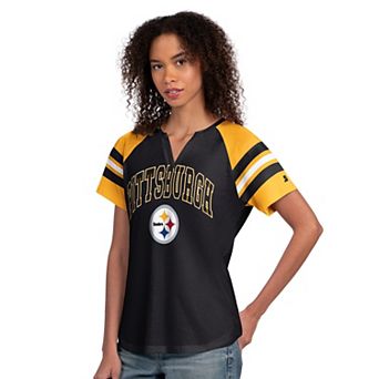 Women's Starter Black Pittsburgh Steelers Game On Notch Neck Raglan T-Shirt