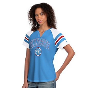 Women's Starter Light Blue Tennessee Titans Game On Notch Neck Raglan T-Shirt