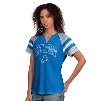 Women's Starter Blue Detroit Lions Game On Notch Neck Raglan T-Shirt