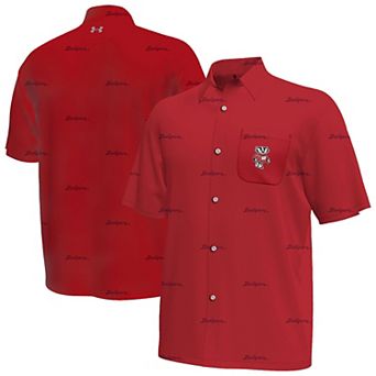 Men's Under Armour Red Wisconsin Badgers Gameday Armourfuse Button-Up Shirt