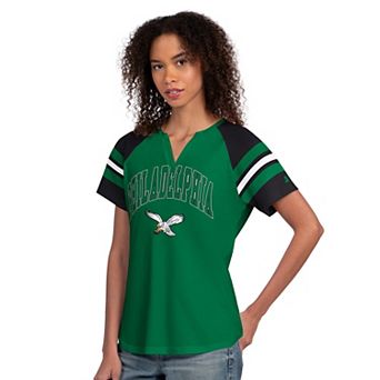 Women's Starter Kelly Green Philadelphia Eagles Game On Notch Neck Raglan T-Shirt