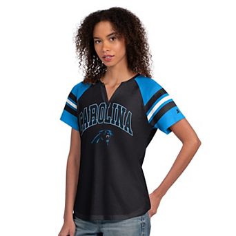 Women's Starter Black Carolina Panthers Game On Notch Neck Raglan T-Shirt