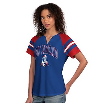 Women's Starter Royal New England Patriots Game On Notch Neck Raglan T-Shirt