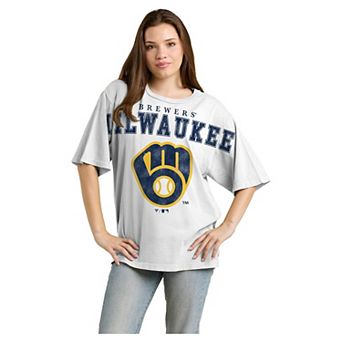 Women's Fanatics White Milwaukee Brewers Relaxed Big Text T-Shirt