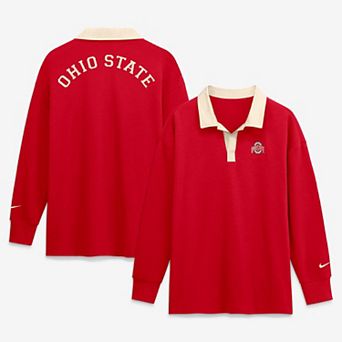 Women's Nike Scarlet Ohio State Buckeyes Oversized Essential Dri-FIT Long Sleeve V-Neck Polo