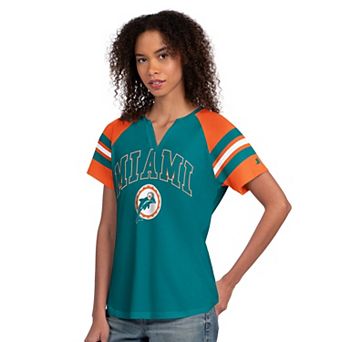 Women's Starter Aqua Miami Dolphins Game On Notch Neck Raglan T-Shirt