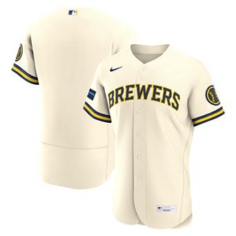 Men's Nike Cream Milwaukee Brewers Home Sponsor Patch Authentic Jersey