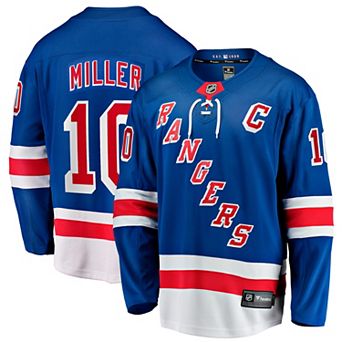 Men's Fanatics JT Miller Blue New York Rangers Home Captain's Patch Breakaway Jersey