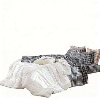 Gingham Sheet Set Washed Cotton Linen Texture Deep Pocket 4 pc