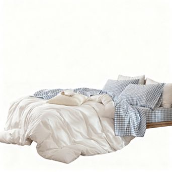 Gingham Sheet Set Washed Cotton Linen Texture Deep Pocket 4 pc