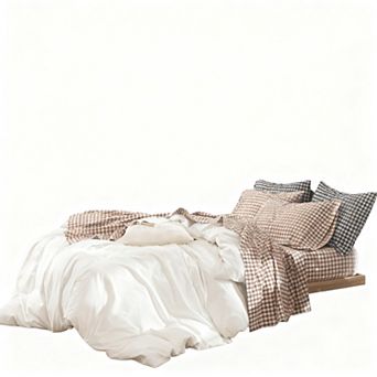 Gingham Sheet Set Washed Cotton Linen Texture Deep Pocket 4 pc